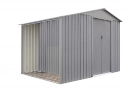Abri de jardin en métal avec bûcher intégré - Gris/bois vieilli - 5,31 m²