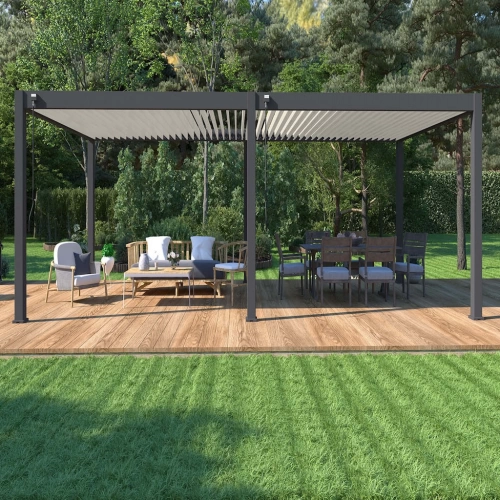 Pergola bioclimatique - Ombréa - autoportante - 4x8M - Anthracite blanc - VS - 400x800x258 cm