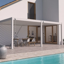 Pergola bioclimatique - Ombréa VS - adossée - 3x6M - Beige sable - Version 2 - 300x600x258 cm