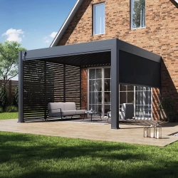 Pergola bioclimatique - Ombréa - adossée - 4x4M - Anthracite - Version 2 - 400x400x258 cm