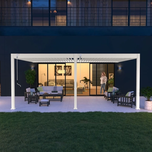 Pergola bioclimatique - Ombréa - adossée - 4x6M - Blanc - Version 2 - 400x600x258 cm