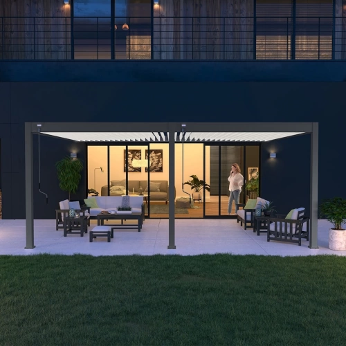 Pergola bioclimatique - Ombréa - adossée - 4x6M - Anthracite blanc - Version 2 - 400x600x258 cm