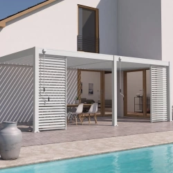 Pergola bioclimatique - Ombréa - adossée - 3x6M - Blanc - Version 2 - 300x600x258 cm