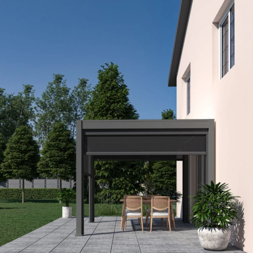 Pergola bioclimatique - Ombréa 2023 - autoportante alu - 3x3M - 1 store 3M - Anthracite - VS