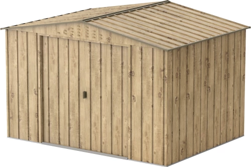 Abri de jardin métal WOODGRAIN - 7,75m² - kit ancrage - Imitation bois