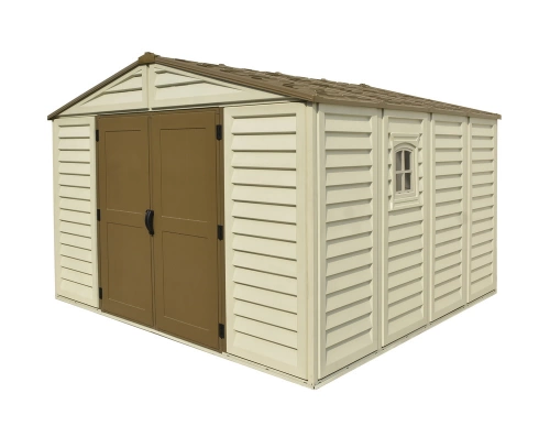 Abri PVC Woodstyle PREMIUM - 10,56m² - Kit fondation + 1 fenêtre - Beige
