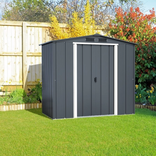 Abri de jardin métal - anthracite - 2,46m² - kit ancrage pour dalle béton inclus