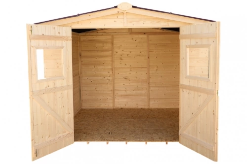 Abri Eden Double Pente – Épicéa Massif 16 mm – Plaques Ondulées Bitumées – Avec Plancher