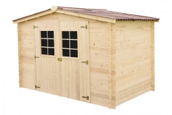 Abri Alpina Double Pente – Épicéa Massif 20 mm – Plaques Ondulées Bitumées Rouges – Sans Plancher