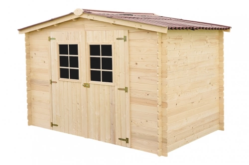 Abri Alpina Double Pente – Épicéa Massif 20 mm – Plaques Ondulées Bitumées Rouges – Sans Plancher