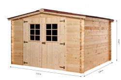 Abri Montana Double Pente 9,58 m² – Épicéa Massif 28 mm – Plaques Ondulées Bitumées Rouges – Sans Plancher