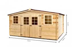 Abri Baron Double Pente 20,97 m² – Épicéa Massif 28 mm – Plaques Ondulées Bitumées – Sans Plancher