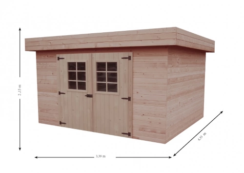 Abri Mono Pente 14,75 m² – Épicéa Massif 28 mm – Bac Acier – Sans Plancher