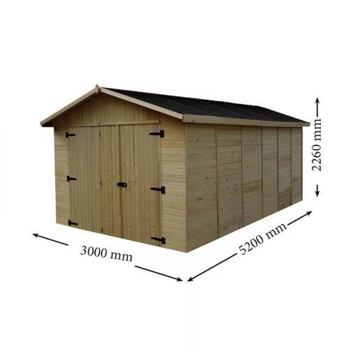 Garage Eden Double Pente 15,60 m² – Épicéa Massif 16 mm – Plaques Ondulées Bitumées – Sans Plancher