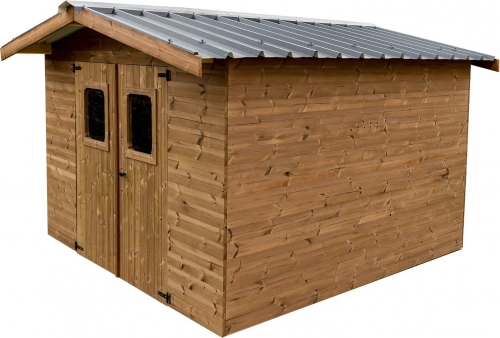 Abri Therma Double Pente 10,60 m² – Bois Thermochauffé – Bac Acier – Sans Plancher