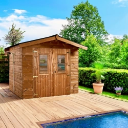 Abri Thiers Double Pente 7,45 m² – Bois Thermochauffé – Plaques Ondulées Bitumées – Sans Plancher