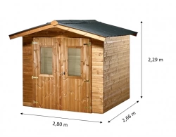 Abri Thermabri Double Pente 7,45 m² – Bois Thermochauffé – Plaques Ondulées Bitumées – Sans Plancher