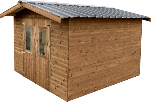 Abri Thermabri Double Pente 12,31 m² – Bois Thermochauffé – Bac Acier – Sans Plancher