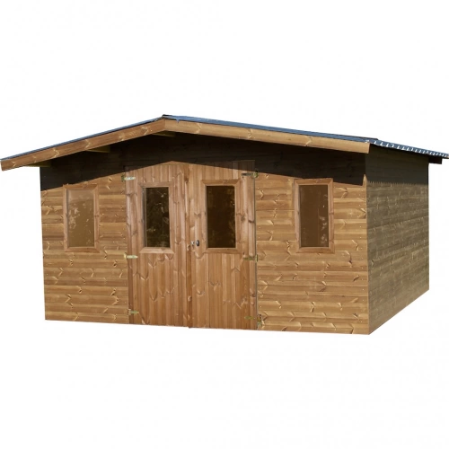 Abri Thermabri Double Pente 15,14 m² – Bois Thermochauffé – Bac Acier – Sans Plancher