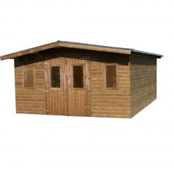 Abri Thermabri Double Pente 19,69 m² – Bois Thermochauffé – Bac Acier – Sans Plancher