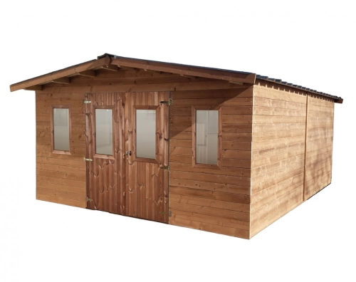 Abri Thermabri Double Pente 24,30 m² – Bois Thermochauffé – Bac Acier – Sans Plancher