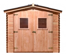 Abri Dalia Double Pente 5,71 m² – Douglas – Madriers 20 mm – Plaques Ondulées Bitumées – Sans Plancher