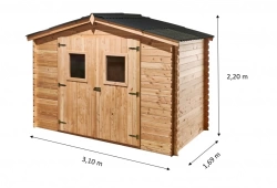 Abri Dalia Double Pente 5,24 m² – Douglas – Madriers 20 mm – Plaques Ondulées Bitumées – Sans Plancher