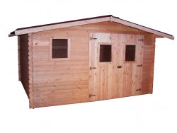 Abri Dublin Double Pente 12,89 m² – Douglas – Madriers 28 mm – Plaques Ondulées Bitumées – Sans Plancher
