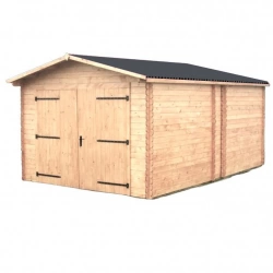 Abri Denis Double Pente 21,15 m² – Douglas – Madriers 28 mm – Plaques Ondulées Bitumées – Sans Plancher