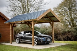 Auvent 17,89 m² – Bois Thermochauffé – Toit Double Pente en Bac Acier