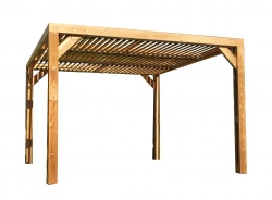 Pergola Thermauvent - Bois thermochauffé - Ventelles mobiles - 3,41 x 3,13 m