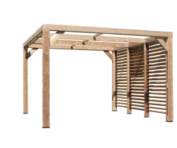 Pergola Thermauvent - Bois thermochauffé - Ventelles mobiles sur 1 paroi - 3,41 x 3,13 m