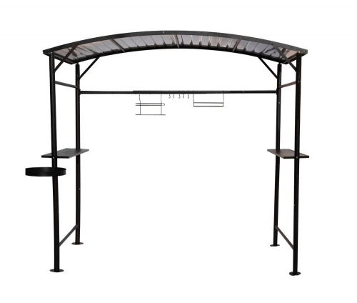 Carport barbecue finition époxy gris anthracite - Toit en acier - Pieds réglables - Accessoires barbecue inclus