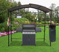 Carport barbecue autoportant à double toit - Finition époxy gris anthracite - Toit en acier galvanisé - Pieds réglables - Accessoires barbecue inclus