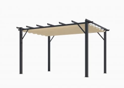 Pergola aluminium gris anthracite - 12 m² - Poteaux 10x10 cm - Toile polyester écru 140 gr/m²