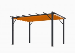 Pergola aluminium gris anthracite - 12 m² - Poteaux 10x10 cm - Toile polyester rouille 140 gr/m²