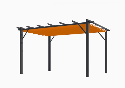 Pergola aluminium gris anthracite - 12 m² - Poteaux 10x10 cm - Toile polyester rouille 140 gr/m²