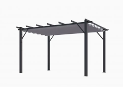 Pergola aluminium gris anthracite - 12 m² - Poteaux 10x10 cm - Toile polyester gris 140 gr/m²