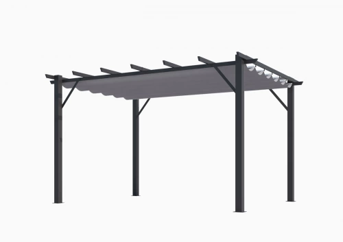 Pergola aluminium gris anthracite - 12 m² - Poteaux 10x10 cm - Toile polyester gris 140 gr/m²