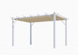 Pergola aluminium blanc perle - 12 m² - Poteaux 10x10 cm - Toile polyester écru 140 gr/m²