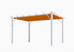Pergola aluminium blanc perle - 12 m² - Poteaux 10x10 cm - Toile polyester rouille 140 gr/m²