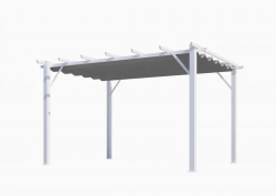 Pergola aluminium blanc perle - 12 m² - Poteaux 10x10 cm - Toile polyester gris 140 gr/m²