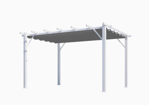 Pergola aluminium blanc perle - 12 m² - Poteaux 10x10 cm - Toile polyester gris 140 gr/m²