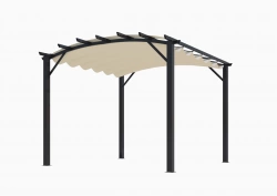 Pergola arche structure mixte aluminium/acier - coloris gris anthracite - toile couleur écru - 140 gr/m²