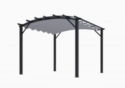 Pergola arche structure mixte aluminium/acier coloris gris anthracite - toile couleur gris 140 gr/m²
