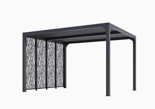 Pergola Bioclimatique Aluminium Gris Anthracite avec 4 Panneaux Moucharabieh – 10,80 m² – Lames Orientables Manuelles