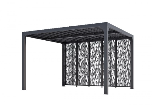 Pergola Bioclimatique Aluminium Gris Anthracite avec 5 Panneaux Moucharabieh – 10,80 m² – Lames Orientables Manuelles