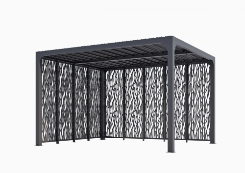Pergola Bioclimatique Aluminium Gris Anthracite avec 9 Panneaux Moucharabieh – 10,80 m² – Lames Orientables Manuelles
