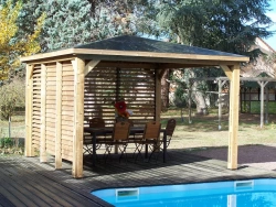 Pool House Blueterm - Bois Thermochauffé - Toit en Panneaux ACP - 2 Parois avec Ventelles Mobiles