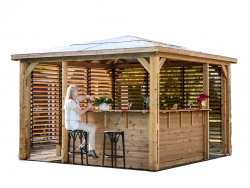 Pool House Blueterm - Bois Thermochauffé - Toit en Panneaux ACP - 2 Parois Ventelles + 2 Comptoirs